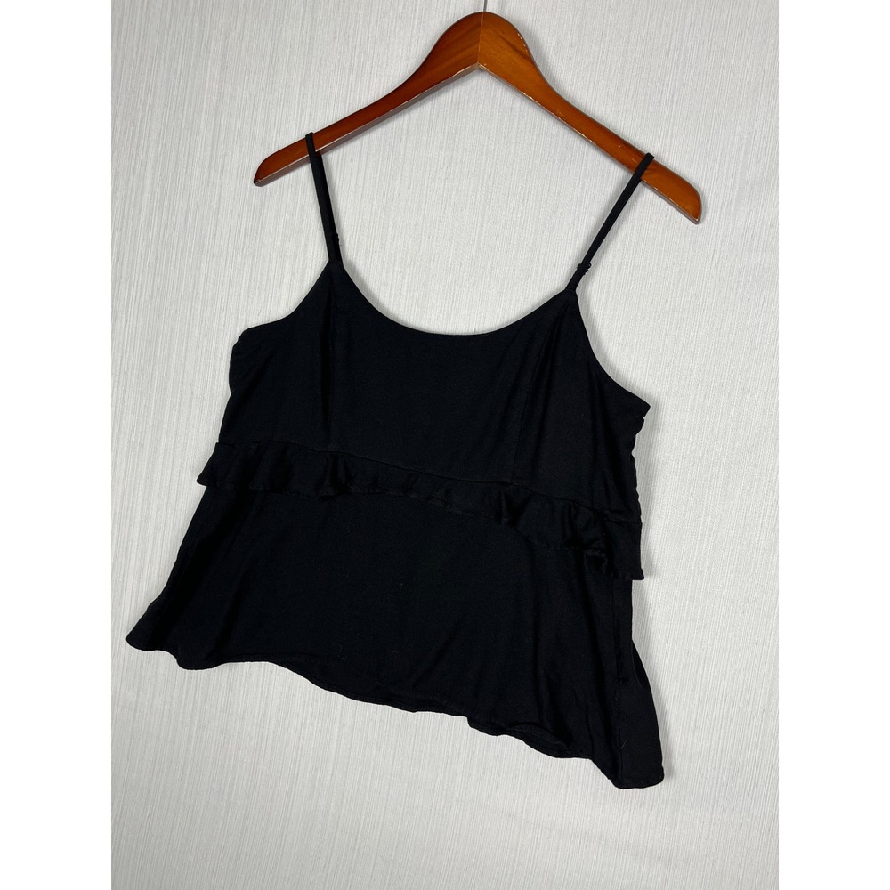 Old Navy Ruffle Peplum Cami Women M Black Adjustable Strap Tank Top Feminine
